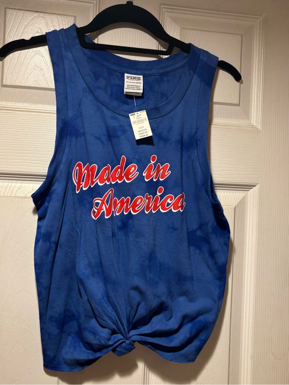 PINK Victoria's Secret Blue 'Made in America' Knot-Front Tank